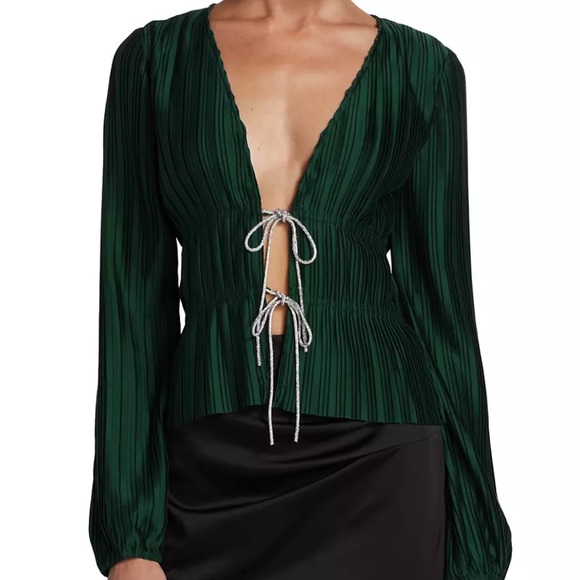 Wayf Payton Tie-Front Blouse. Emerald Green, Size SMALL. NWT - Picture 5 of 9